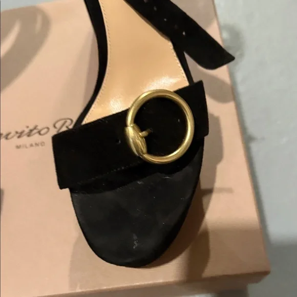 Gianvito Rossi Black Heels with Gold Buckle - Picture 2 of 10